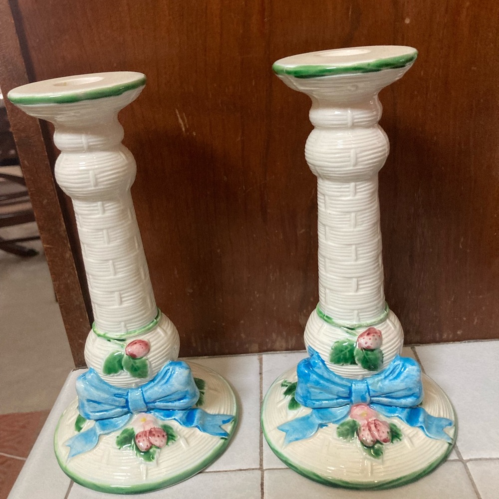 Blue Bow Candlesticks set of 2